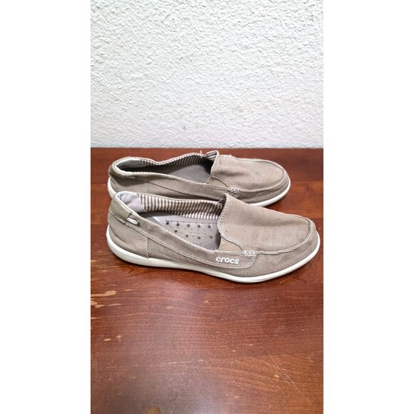 Crocs Women's Beige Canvas Slip-On Loafers Size 9 - Picture 2 of 7